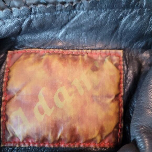 Vintage 80s Leather Flight Jacket M Black Long Belted Hidden Zip Biker Moto - Picture 16 of 16